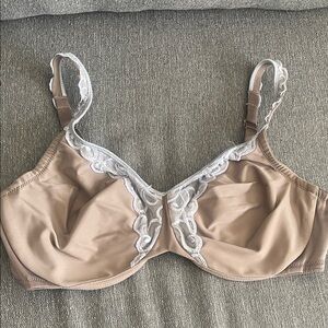 Lilyette Tan Bra with blue Lace Trim